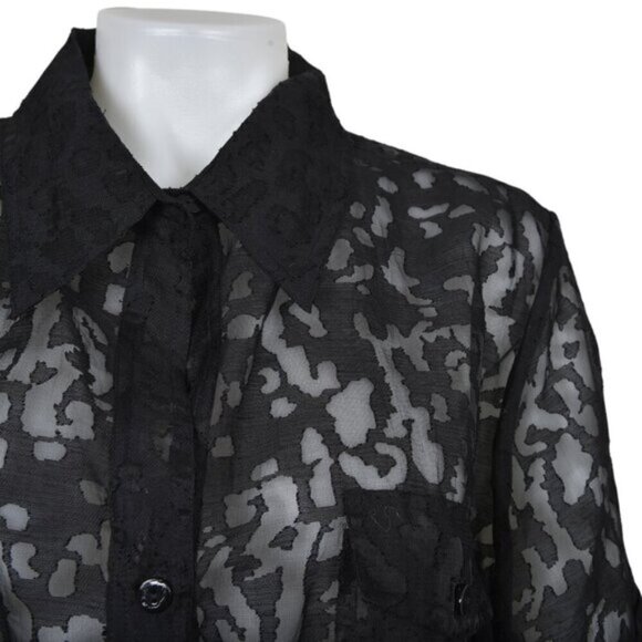 Anne Carson Linen Blend Sheer Blouse Short Sleeve Black Size 2X - Picture 3 of 8